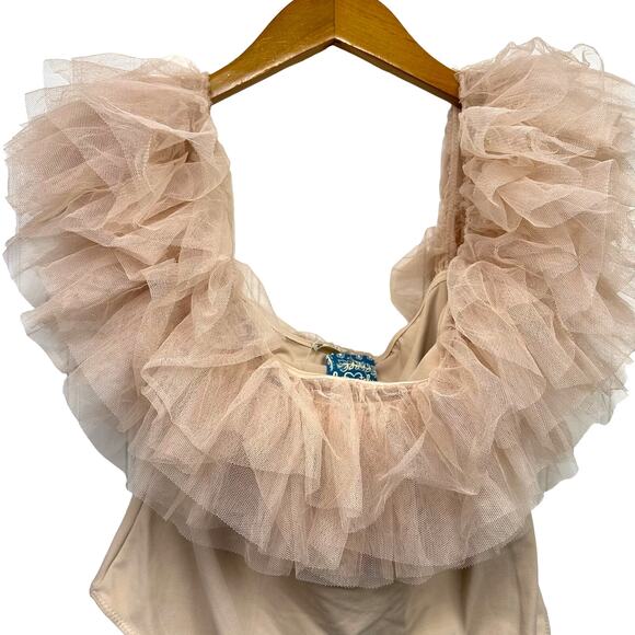 NWT Free People Big Love Pink Tutu Tulle Off the Shoulder Bodysuit Size Large - Picture 9 of 13